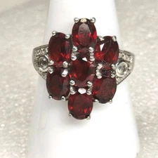 VTG 925 Silver Garnet Ring Cluster Chunky Cocktail January Birthstone Size 8