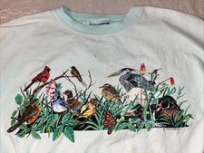 vtg Birds Nature Granny Core sweatshirt sweater crewneck pullover blue womens S