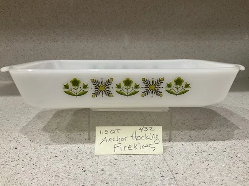 Vintage Anchor Hocking Fire-King Meadow Green Casserole Baking Dish 432 1-1/2 Qt
