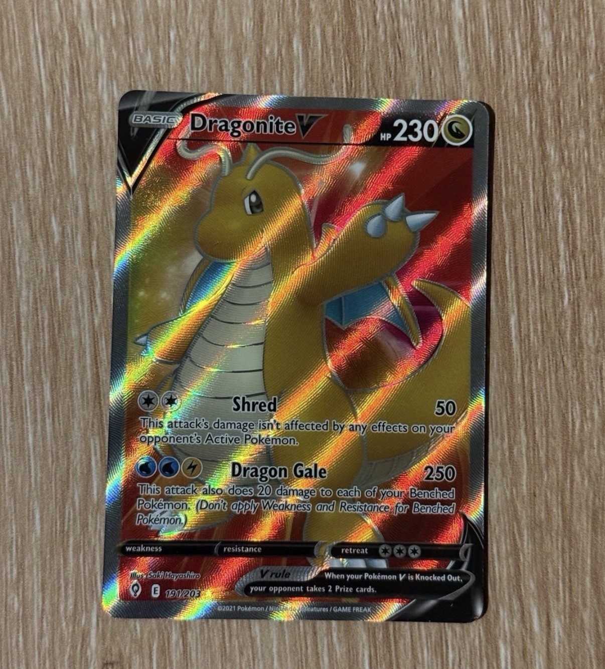 2021 Pokemon Evolving Skies Dragonite V 191/203 Full Art Ultra Rare (NM)