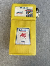 Mobil Yellow Plastic Gasoline Pump Bank Bell Works No Hose Holes Not Punched
