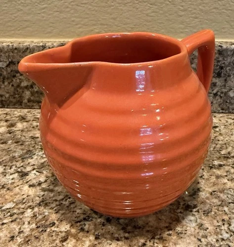 Vintage Bauer California Art Pottery Orange Ring Ware Small Pitcher 2 Cup