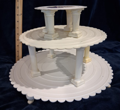Vintage Wilton 3 Tier Wedding Cake Stand Scalloped Separator Plates Pillars Lot
