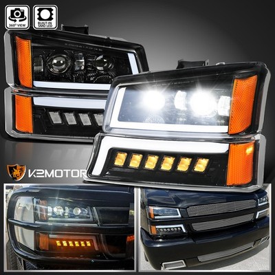 Fits 2003-2007 Chevy Silverado Avalanche LED DRL Projector Headlight+Bumper Lamp