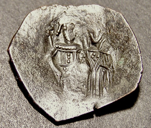MANUEL I w/ MARY & CHRIST, Byzantine Crusades Coin, 16-18mm c 1150 AD, Trachy