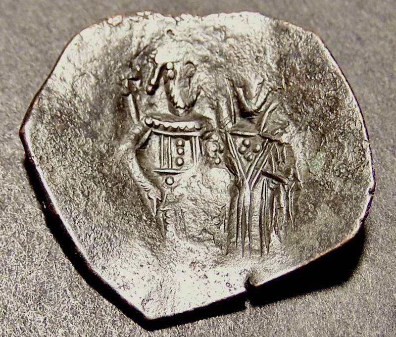 MANUEL I w/ MARY & CHRIST, Byzantine Crusades Coin, 16-18mm c 1150 AD, Trachy