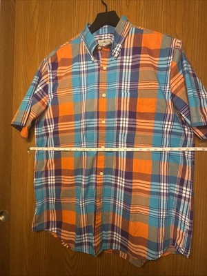 SUN RIVER Plaid Button Down Short Sleeve Shirt Blue / Orange L Large