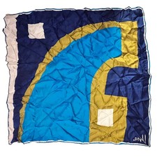 Vintage Vera Neumann Scarf - Signed - Abstract Blue  Gold - Made In Japan