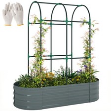 Outsunny 4 x 2 x 4.6ft Galvanised Raised Garden Bed with Trellis, Dark Grey