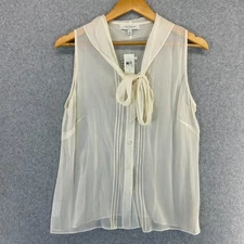 Ann Taylor Ivory Silk Buttoned Tank Top Soft Girl Bow Scarf Vintage Size 8 READ