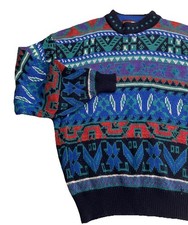 Vtg Todays News Dad Grandpa Sweater Sz LARGE Mens 80s 90s Knit Sweater Geometric