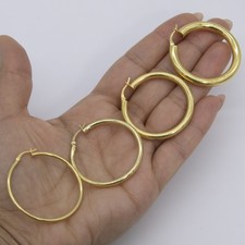 Plain Polished Round Hoop Earrings 14K Yellow Gold-Plated Silver 925 All Sizes