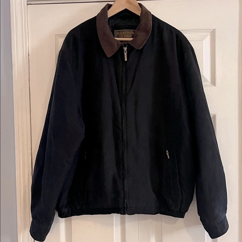 Weather Tamer Men's Faux Suede Black Jacket with Brown Collar Size XL - Image 3 of 4