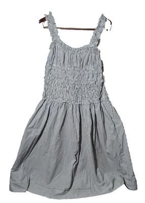 Mila Mae Dress Women L Navy Stripe Smocked Ruffle Strap Sundress Fit & Flare NEW