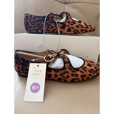 A New Day Tamsin Leopard Print Mary Jane Ballet Flats Brown 6.5 NIB