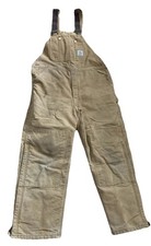 Vintage Carhartt Duck Work Overalls 38x30 Brown Canvas Lined Double Knee