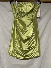 Ladies Elegant Green Satin Mini Dress By Let’s Fashion Size Small 