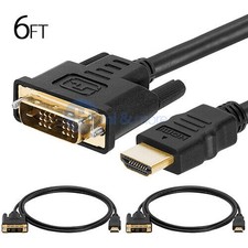 2x For HDTV HD 6FT Gold 18 1 DVI-D Male to Male HDMI Cable 6 FT