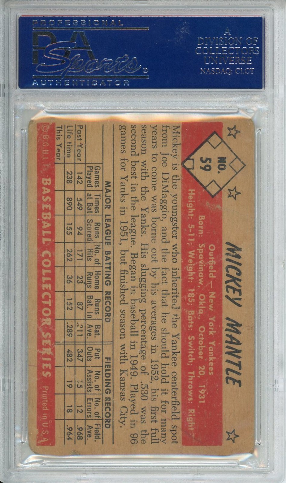 1953 Bowman Color Mickey Mantle #59 PSA 1