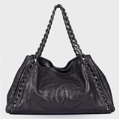 Authentic CHANEL 2005 Black Caviar Leather Modern Chain East West Tote