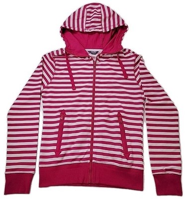 Shorty Since 1982 Womens Large Full-Zip Hoodie Pink White Stripes Fleur-De-Lis