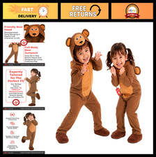 Cozy Brown Hooded Bear Jumpsuit for Toddlers, Unisex Animal Halloween Costume