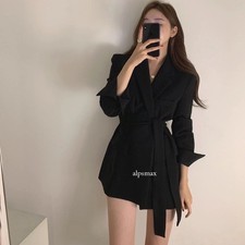Women's Suit Jacket Waist Cinched Retro Korean British Lapel Collar Trench Coat