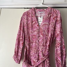 New Women’s Zara Floral Dress Collard With V Neck Long Sleeves  Belt Button Down