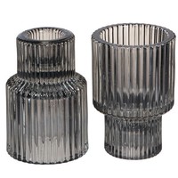 KerzenstäNder Glas Grau Teelichthalter 4Er Set Dekoration Retro, 4 StüCk