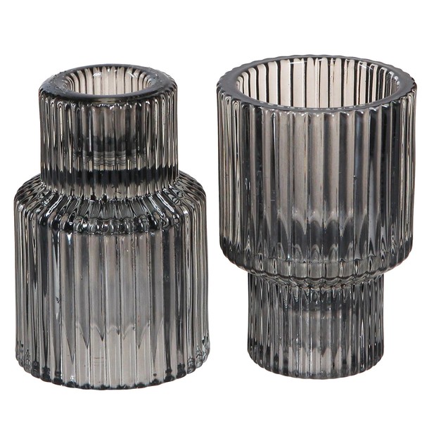 KerzenstäNder Glas Grau Teelichthalter 4Er Set Dekoration Retro, 4 StüCk-image