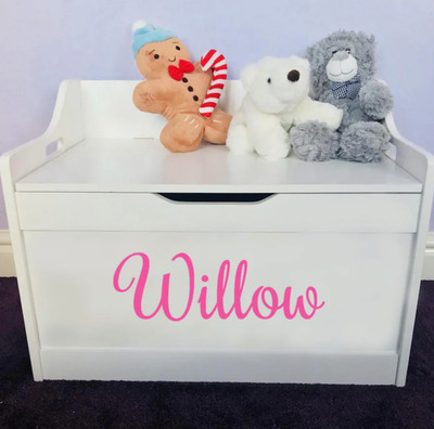 Mädchen/Jungen Holz personalisierte Kinder Spielzeugkiste/Aufbewahrungsbox/Truhe beliebiger Name