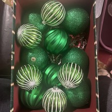 Lot Of 13 Green Ball Christmas Tree Ornaments/ Christmas Decor