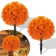 25.6" Artificial Fall Topiary Trees, 2 Pack Artificial Shrubs Bushes with Gro...