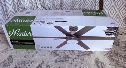 Hunter Solaria Ceiling Fan  60" Matte Silver Indoor Or Outdoor Remote ETL Rated - Picture 9 of 18