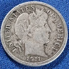 A 1911-D Denver Mint Silver Barber Dime. Nice Details