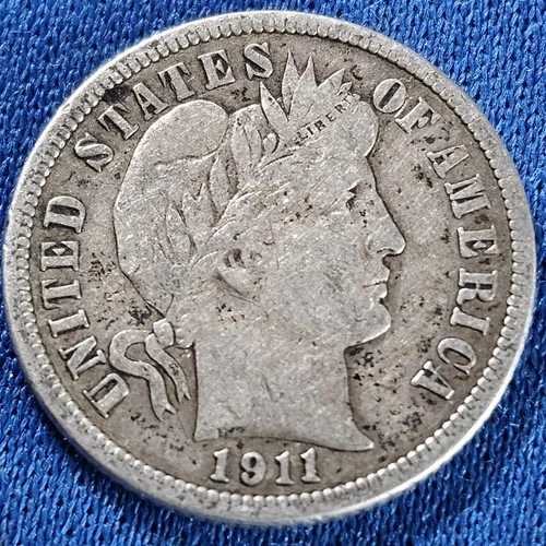 A 1911-D Denver Mint Silver Barber Dime. Nice Details
