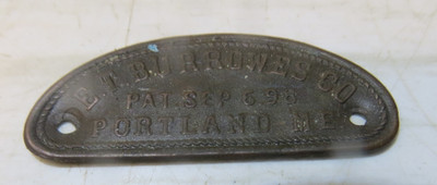 Vintage BRASS Name Plate E T Burrowes  Co Portland Me Pat Sept 6 98 BRASS