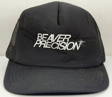 VTG 1990  s Beaver Precision Black SnapBack Trucker Hat Mesh Designer Award READ