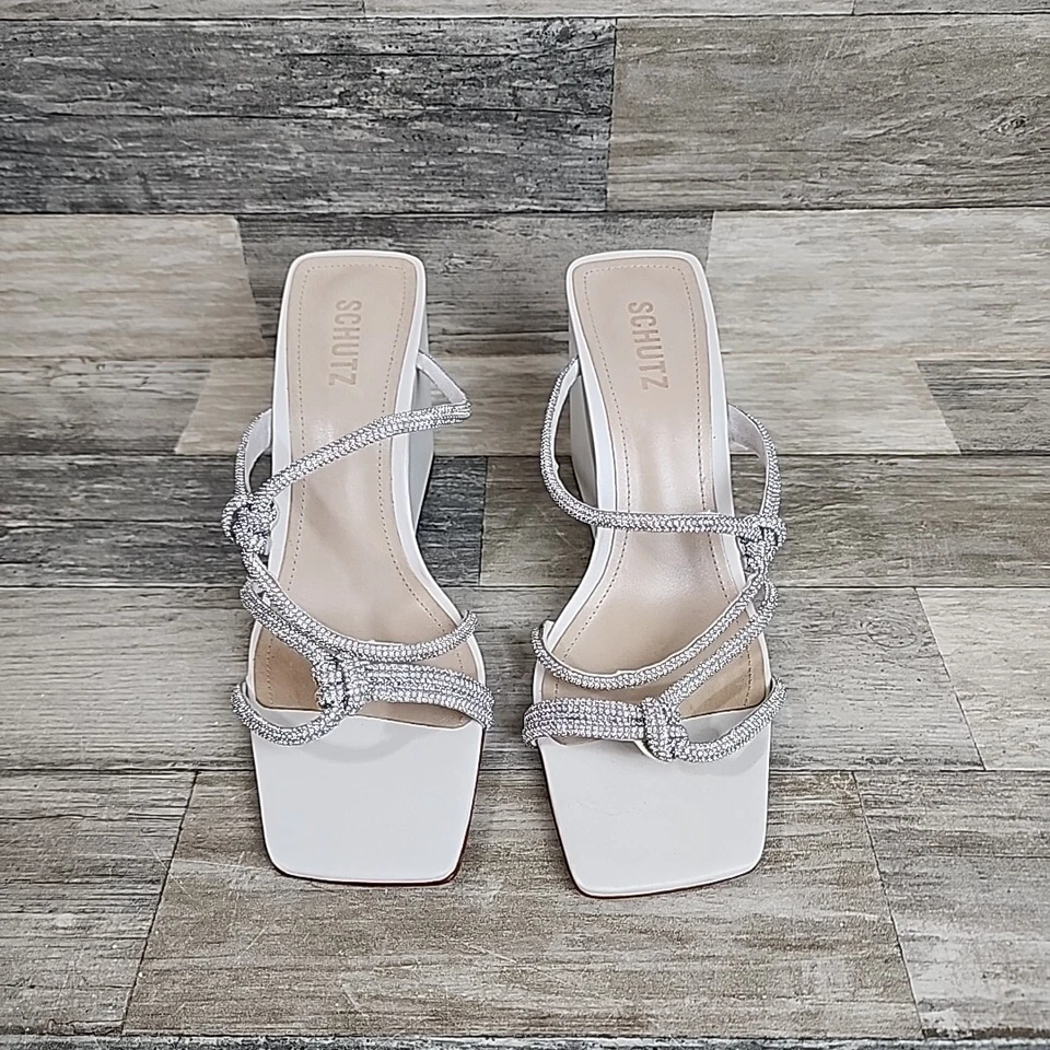 Sandalias de cuña Schutz Lauryn para mujer talla 9,5 punta abierta estrás nuevas sin caja Foto 2 de 4