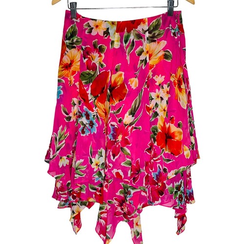 Falda Lauren Ralph Años 90 Y2K Seda Floral Pañuelo Dobladillo Volantes Hada Transparente Boho 8P - Imagen 17 de 19