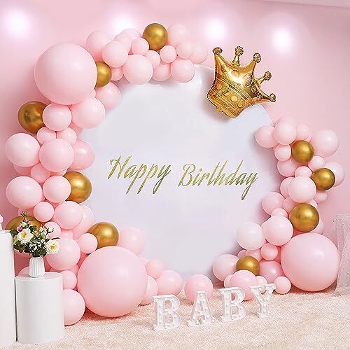 Pink Round Backdrop Cover 7.2x7.2ft Pink Circle Birthday Photo Photography Background For Party Baby Shower Wedding
