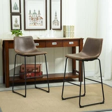Lotusville Vintage Pu Leather Barstools Antique Brown Set Of 2