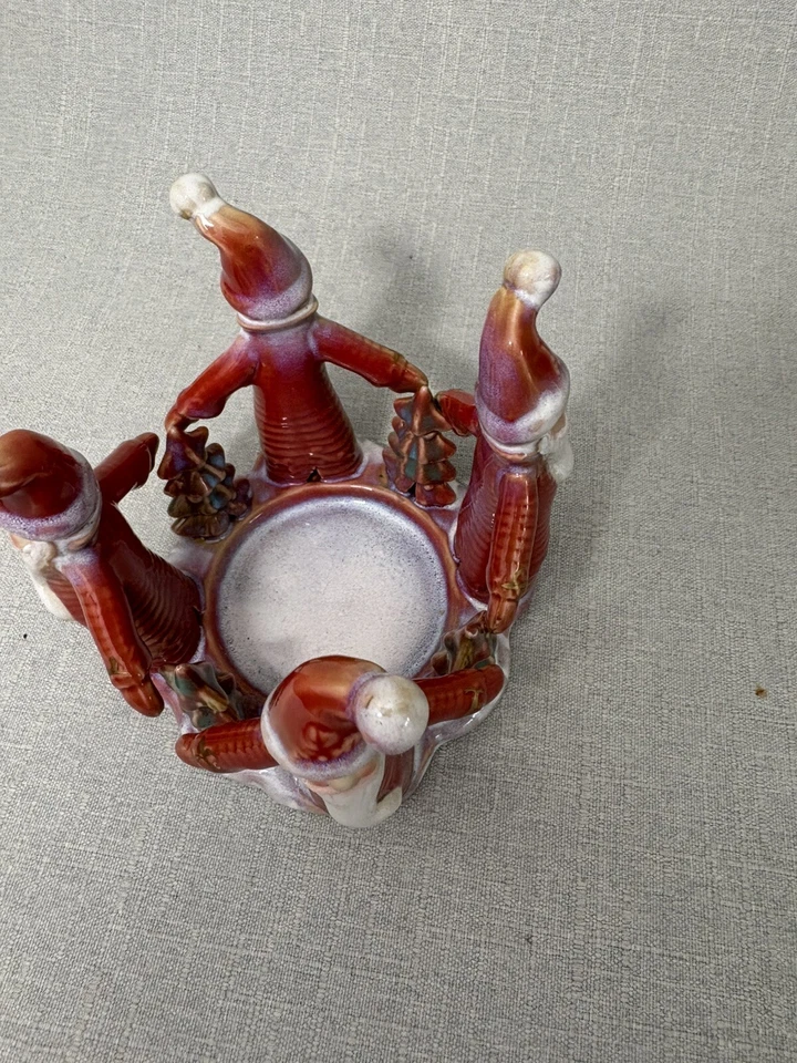 Candelabro redondo de cerámica de Papá Noel con 4 manos de Papá Noel de Navidad Foto 2 de 4