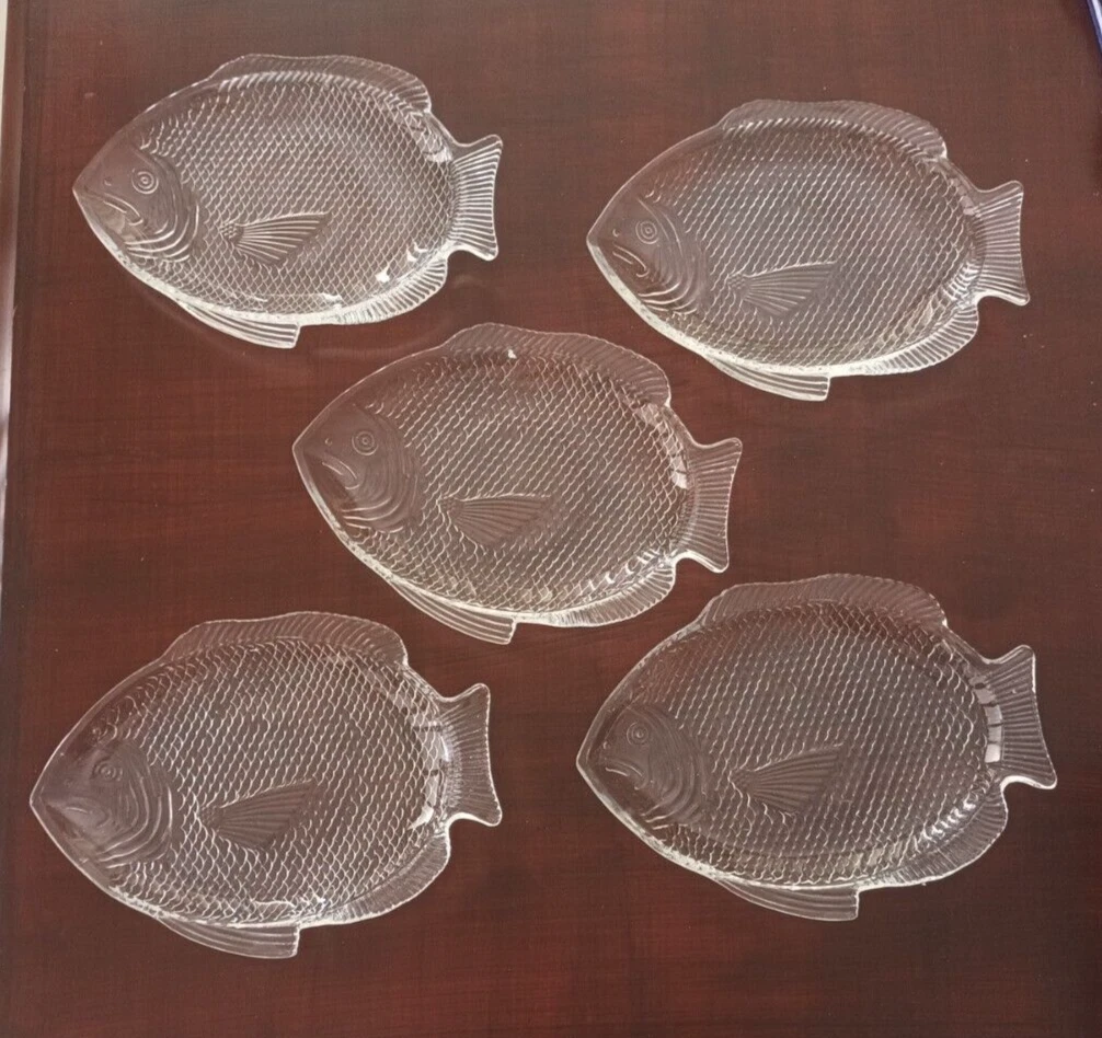 5 X Vintage Glass Fish Oven Proof Plate eBay