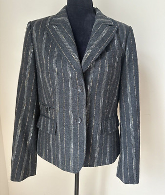 Rosner Womens Stripped Wool Blazer Size 42 US 10