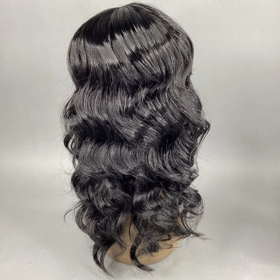 Peluca Gamby #1 Jet Negra Onda Suelta China Bang Gorra Clásica Sintética Foto 3 de 4