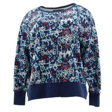 Attitudes by Renee French Terry Graffiti Print Sweatshirt Marine Navy