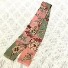 Vintage Pink Blue Floral Polyester Lightweight Rectangular Scarf Fringe Hem