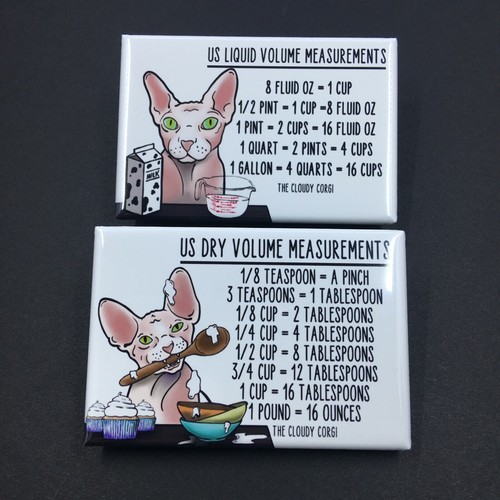 Sphynx Cat Measuring Chart Magnet Set Handmade Kitchen Cooking and Baking Guide - Picture 7 of 12