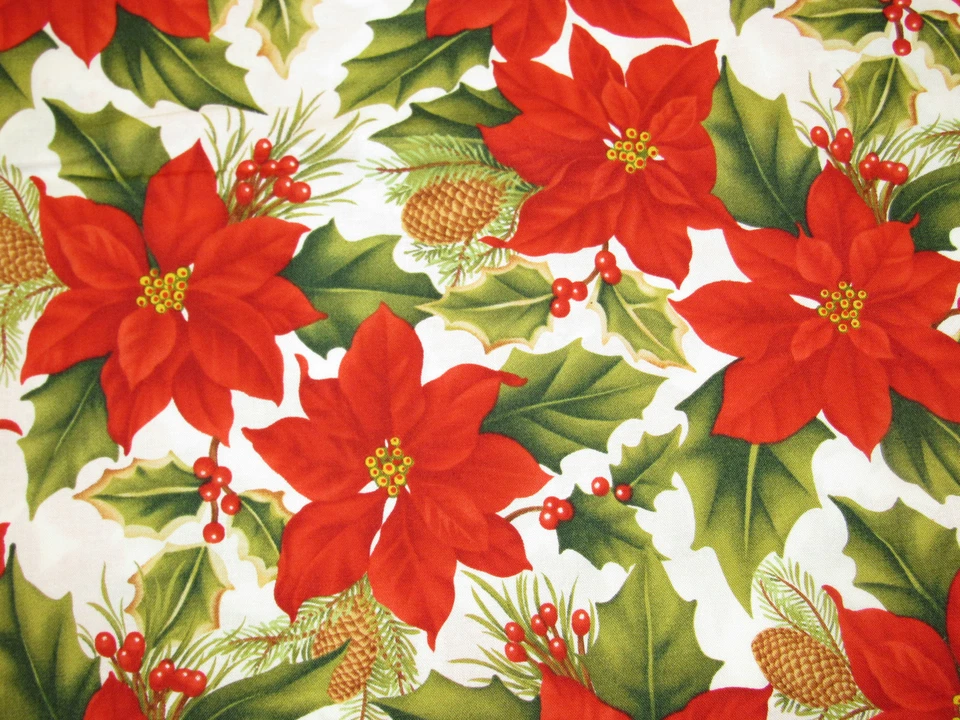 CARDINAL BLOOM BY ALEXANDER HENRY CHRISTMAS POINSETTIAS 100% Cotton Fabric HY - Image 4 of 4